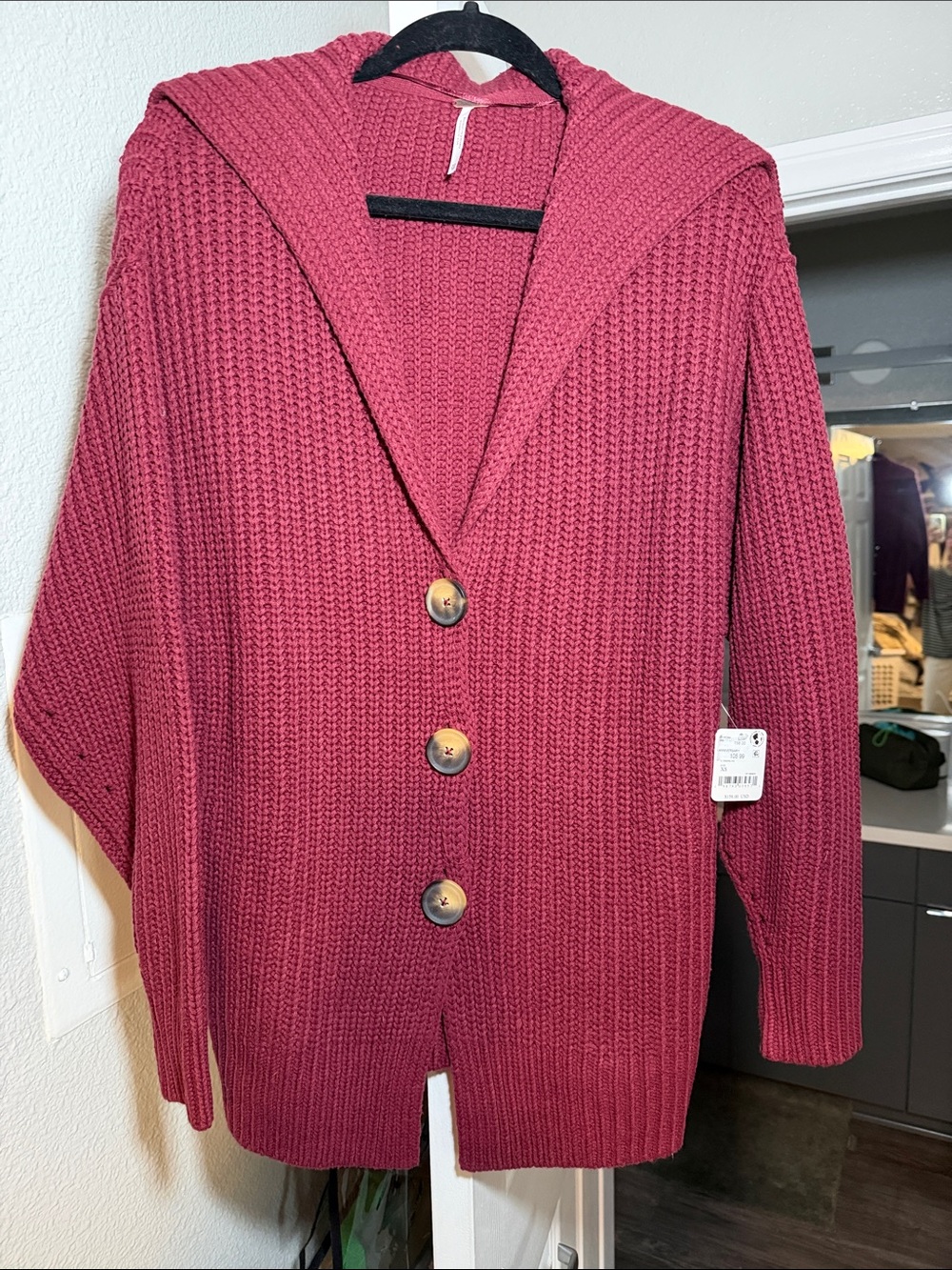 Free People Rose Waffle-Knit Hooded Button Cardigan